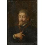 NORTHERN EUROPEAN SCHOOL PORTRAIT OF A MAN IN A FUR TRIMMED COAT  bust length, oil on panel, 15 x