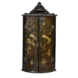 A GEORGE II JAPANNED CORNER CUPBOARD, MID 18TH C  115cm h, 58cm w Provenance: Alan Charles of Dophin