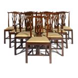 A SET OF TEN VICTORIAN MAHOGANY DINING CHAIRS, C1900 in the Chippendale Revival style, the set