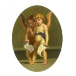 FLORENTINE COPYIST, 19TH CENTURY TWO CHERUBS  oil on board, oval, 21 x 15cm, in the original late