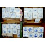 THREE HUNDRED AND SEVENTY DUTCH FIVE INCH BLUE AND WHITE TILES MOSTLY PAINTED WITH A CIRCLED