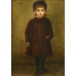 FRENCH SCHOOL, 19TH C  A YOUNG GIRL IN A BROWN COAT  small full length, oil on artist's board, 22