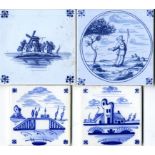 ONE HUNDRED AND FORTY DUTCH FOUR INCH BLUE AND WHITE TILES AND A SMALL QUANTITY OF FIVE INCH TILES