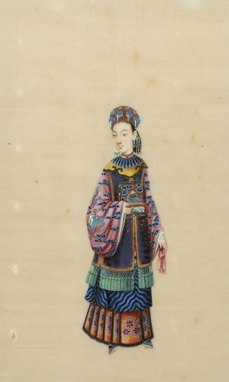 A SET OF FOUR CHINESE RICE PAPER PAINTINGS OF IMPERIAL ATTENDANTS , MID 19TH C  gouache, 26 x 16cm - Image 4 of 4