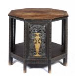 A FRENCH EBONISED AND GILT BEECH OCTAGONAL   TABLE WITH FRETWORK DECORATION, EARLY 20TH C  60cm h,