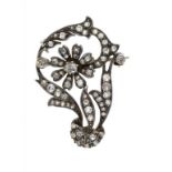 A DIAMOND FLOWER BROOCH, C1890  ++In fine condition with later gold safety chain, gross weight 6.8g