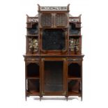 AN AESTHETIC MOVEMENT MAHOGANY, FRETWORK AND JAPANESE LACQUER SIDE CABINET, SUPPLIED BY MAPLE &