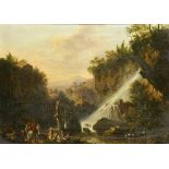 ITALIAN SCHOOL  LANDSCAPE NEAR TIVOLI WITH PEASANTS AND THEIR ANIMALS  oil on canvas, 30 x 40cm,