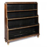 A VICTORIAN ROSEWOOD AND BLACK PAINTED OPEN BOOKCASE, MID 19TH C  128cm h; 27 x 122cm ++Made up from