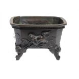 A CHINESE BRONZE CENSER, 19TH/20th C  cast and chiselled in high relief with qilin, 16.5cm w ++In
