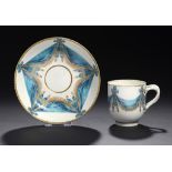 A WORCESTER COFFEE CUP AND SAUCER FROM THE STORMONT SERVICE, C1778-82 enamelled with turquoise