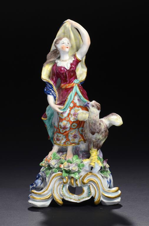 A BOW FIGURE OF JUNO EMBLEMATIC OF AIR FROM A SET OF THE FOUR ELEMENTS, C1760-64  25cm h ++Minor