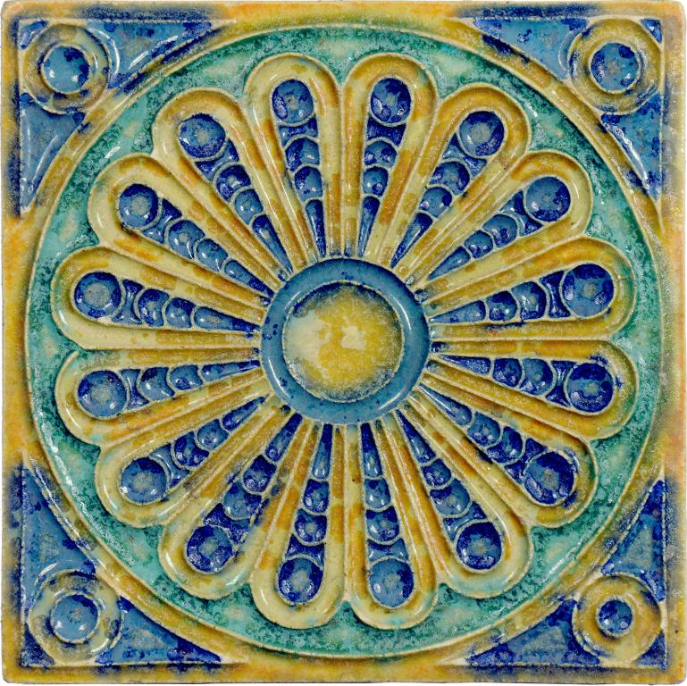 SIXTY-FIVE DUTCH FOUR INCH CLOISONNÉ 'ROSE WINDOW' TILES DESIGNED BY L E F BODART AND MANUFACTURED