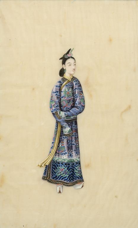 A SET OF FOUR CHINESE RICE PAPER PAINTINGS OF IMPERIAL ATTENDANTS , MID 19TH C  gouache, 26 x 16cm