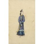 A SET OF FOUR CHINESE RICE PAPER PAINTINGS OF IMPERIAL ATTENDANTS , MID 19TH C  gouache, 26 x 16cm