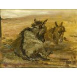 ATTRIBUTED TO WILLIAM HUGGINS (1820-1884) STUDY OF DONKEYS  oil on panel, 12.5 x 16.5cm ++In fine