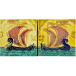 FORTY-NINE DUTCH FOUR INCH CLOISONNÉ SHIP TILES DESIGNED BY L E F BODART AND MANUFACTURED BY DE