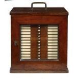 AN ENGLISH MAHOGANY AND BRASS MOUNTED MICROSCOPE SLIDE CABINET, C1900 fitted with nineteen velvet