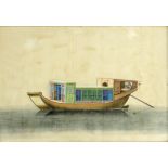A SET OF FIVE CHINESE RICE PAPER PAINTINGS OF JUNKS, MID 19TH C  gouache, 17 x 25cm, framed ++Some