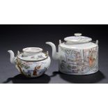 A CHINESE PORCELAIN FAMILLE ROSE TEAPOT AND COVER DATED 1922 AND A LARGER  TEAPOT COVER AND INFUSER,