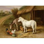†EDGAR HUNT (1876-1953) FARMYARD FRIENDS  signed and dated 1924, oil on canvas, 29.5 x 39.5cm ++In