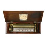 A SWISS KEY-WOUND MUSICAL BOX, C1860  with pinned cylinder and one piece comb to play six aires,