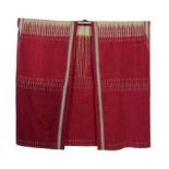 A TUNISIAN CRANBERRY RED COTTON AND WOVEN METAL THREAD TUNIC, CMID 20TH C 130cm h, 135cm w