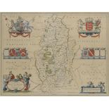 JOAN BLAEU NOTTINGHAMSHIRE;NORTHAMPTONSHIRE two, double page engraved maps with margins, Latin and