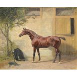 CAPTAIN ADRIAN JONES (1845-1938) PORTRAIT OF A STALLION BY A STABLE DOOR  signed and dated 1891, oil