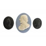 A WEDGWOOD AND BENTLEY BLACK BASALT   MEDAL OF GEORGE II, A WEDGWOOD BLACK BASALT CAMEO OF VITELLIUS