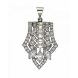 AN ART DECO DIAMOND LAPPET PENDANT with marquise, hexagonal and round brilliant cut diamonds in
