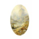 A PAIR OF ROYAL WORCESTER OVAL PLAQUES, 1919  painted by J Stinton,  both signed, with Loch Lomond