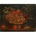SPANISH SCHOOL STILL LIFE WITH POMEGRANATES IN A CHINESE DISH  oil on panel, 44.5 x 58cm ++Much