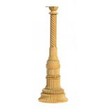 A VICTORIAN ORNAMENTAL ROSE ENGINE TURNED IVORY COLUMN, C1870  42.5cm h ++Made up of a number of