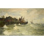 EDUARD SCHLOEMNN (1888-1940) A FISHING VILLAGE  signed, oil on canvas, 98 x 158cm ++The varnish