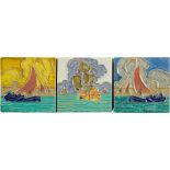 FIFTY-SEVEN DUTCH FOUR INCH CLOISONNÉ SHIP TILES, DESIGNED BY L E F BODART AND MANUFACTURED BY DE