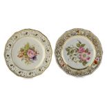 TWO SAMPSON HANCOCK PLATES, EARLY 20TH C  painted with flowers, one by W E Mosley, signed, 22cm