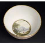 A DERBY SLOP BASIN, C1790 painted by Zachariah Boreman with a landscape, 16.5cm diam, puce painted