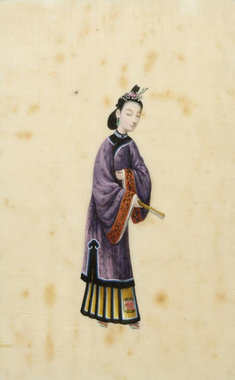 A SET OF FOUR CHINESE RICE PAPER PAINTINGS OF IMPERIAL ATTENDANTS , MID 19TH C  gouache, 26 x 16cm - Image 3 of 4