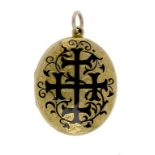 A VICTORIAN GOLD AND BLACK ENAMEL LOCKET, C1870 with engraved back ++In fine condition the enamel