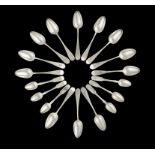 TWELVE RUSSIAN SILVER DESSERT SPOONS AND SIX TEA SPOONS  Old English and Fiddle patterns