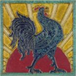 A DUTCH EIGHT AND A QUATER INCH CLOISONNÉ COCKEREL TILE DESIGNED BY L E F BODART AND MANUFACTURED BY