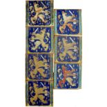 SEVEN DUTCH EIGHT AND A QUARTER INCH CLOISONNÉ HERALDIC LION TILES, DESIGNED BY L E F BODART AND