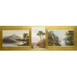 ENGLISH SCHOOL, 19TH CENTURY  LANDSCAPES   a set of three, oil on board, two 16 x 26.5cm, one 21.5 x