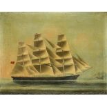 CHINESE SCHOOL, 19TH CENTURY PORTRAIT OF THE CHINA TRADE CLIPPER "GOLDEN SPUR" inscribed, oil on