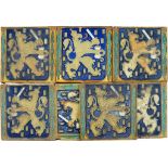 SEVEN DUTCH EIGHT AND A QUARTER INCH CLOISONNE HERALDIC LION TILES DESIGNED BY L E F BODART AND