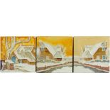 FORTY-FIVE DUTCH FOUR INCH CLOISONNÉ WINTER SCENES TILES  DESIGNED BY L E F BODART AND