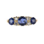 A SAPPHIRE AND DIAMOND RING  in 18ct gold, Chester, date letter rubbed, size O ++In satisfactory