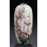 A JAPANESE GIN BARI GROUND CLOISONNÉ ENAMEL VASE, EARLY 20TH C  with a bird in a cherry tree, 12cm
