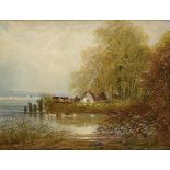 ABRAHAM HULK,  JUNIOR (1851-1922) RIVERSIDE COTTAGES  signed, signed again and inscribed On the